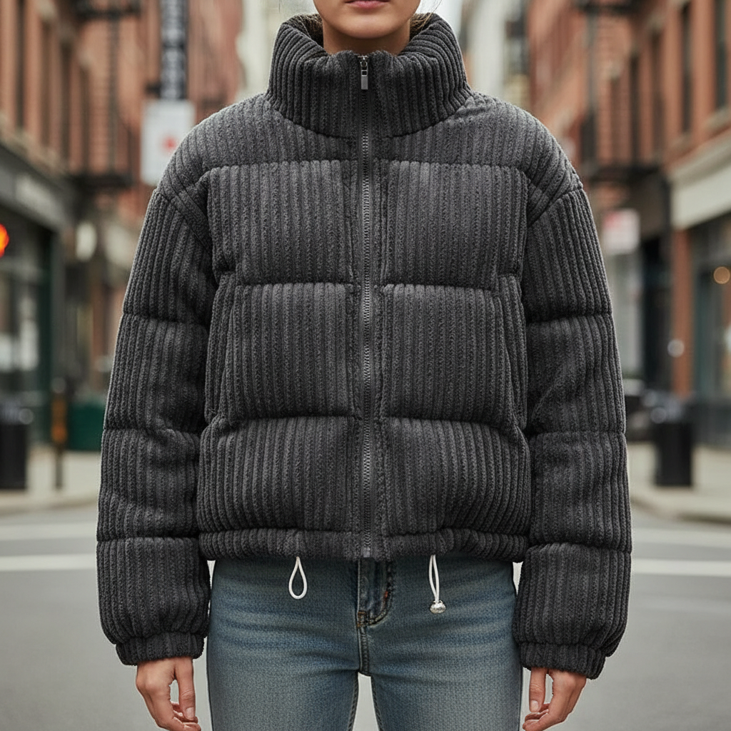Puffer Jacket Women Short Corduroy Quilted Boxy