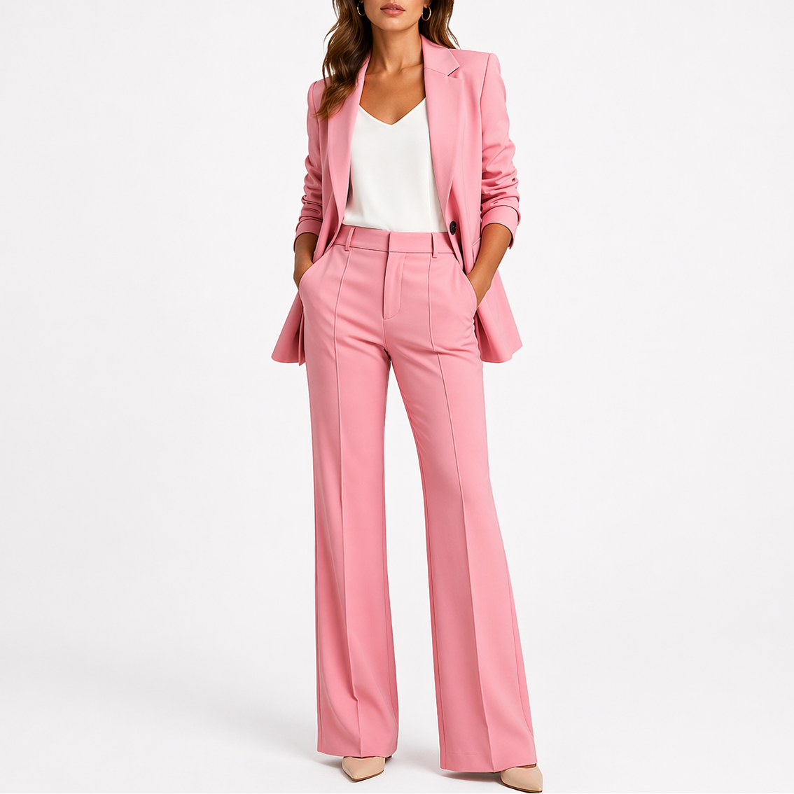 Women’s Suit with Structured Blazer and High-Waisted Trousers