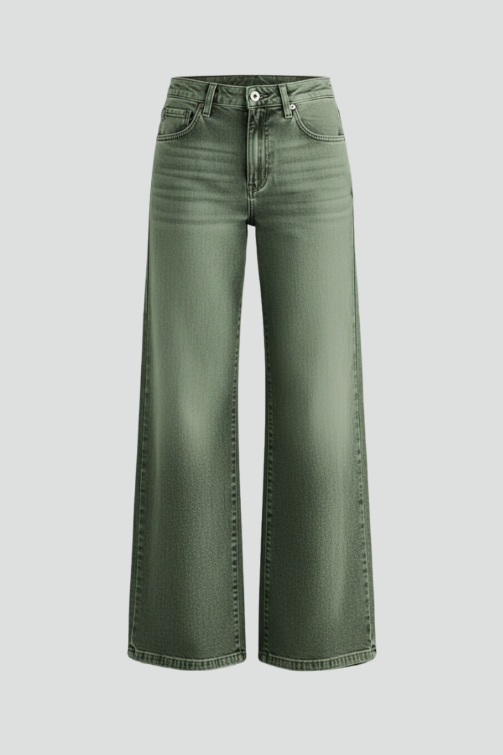 Flare Jeans Women High Waist Wide Leg Military Green