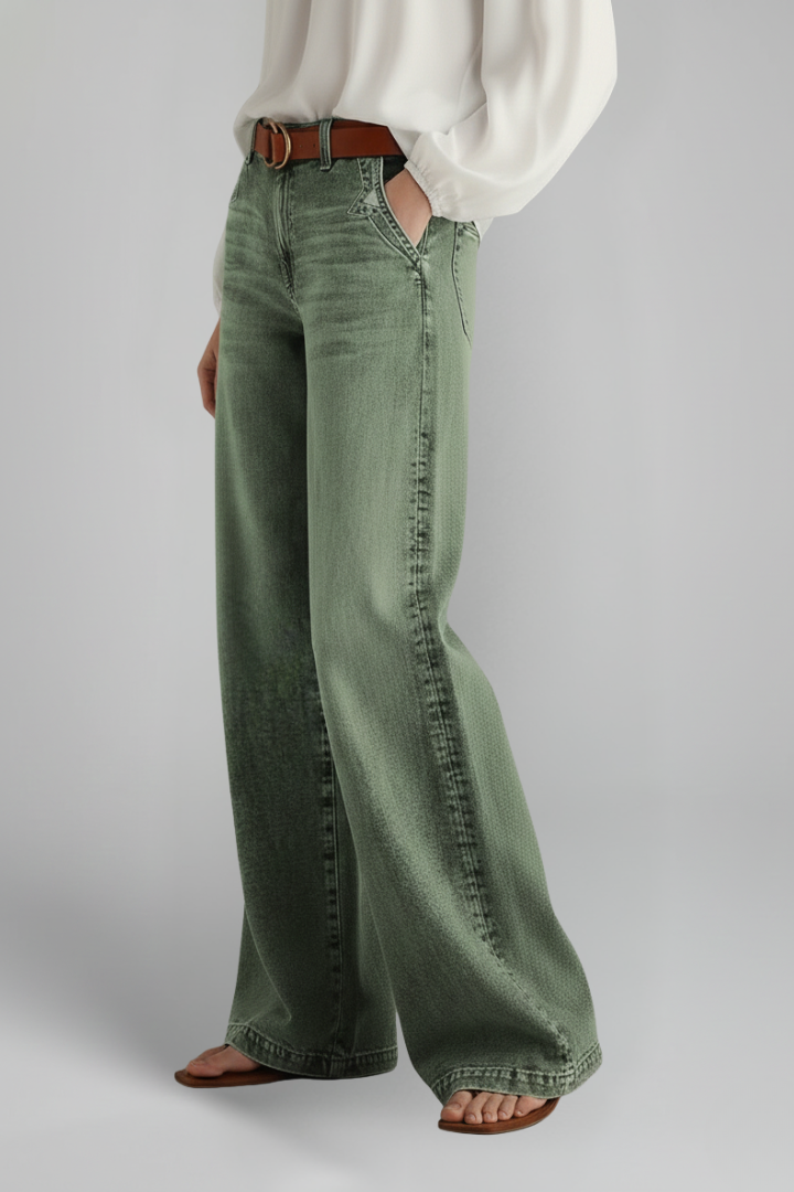 Military Green High Waist Flare Jeans
