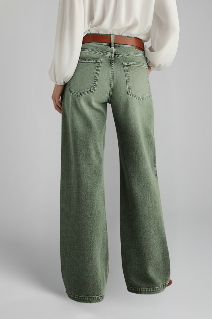 Military Green High Waist Flare Jeans