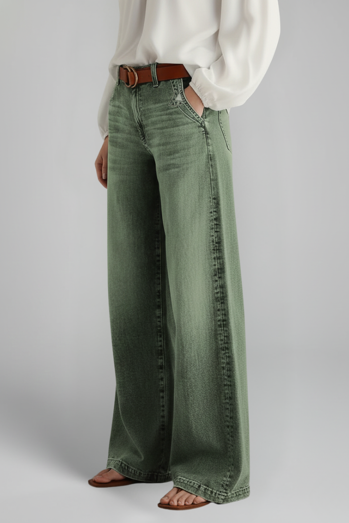Military Green High Waist Flare Jeans