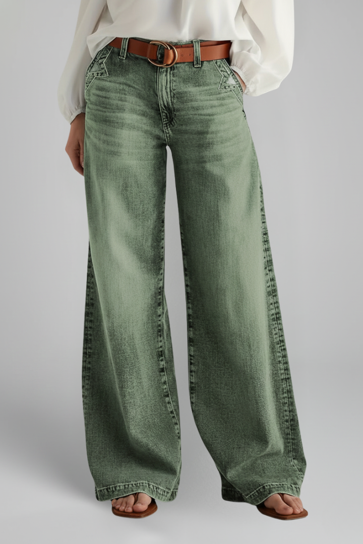 Military Green High Waist Flare Jeans