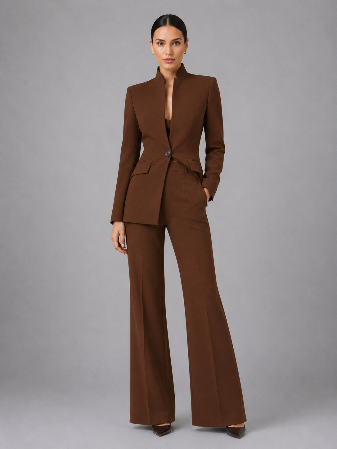 Women’s Suit with a Collarless Blazer and Palazzo Trousers
