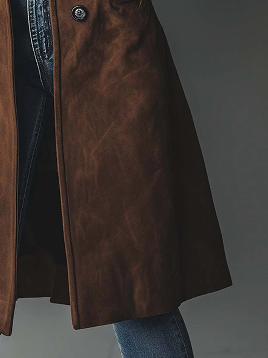 Women's Classic Suede Trench Coat with Relaxed Fit