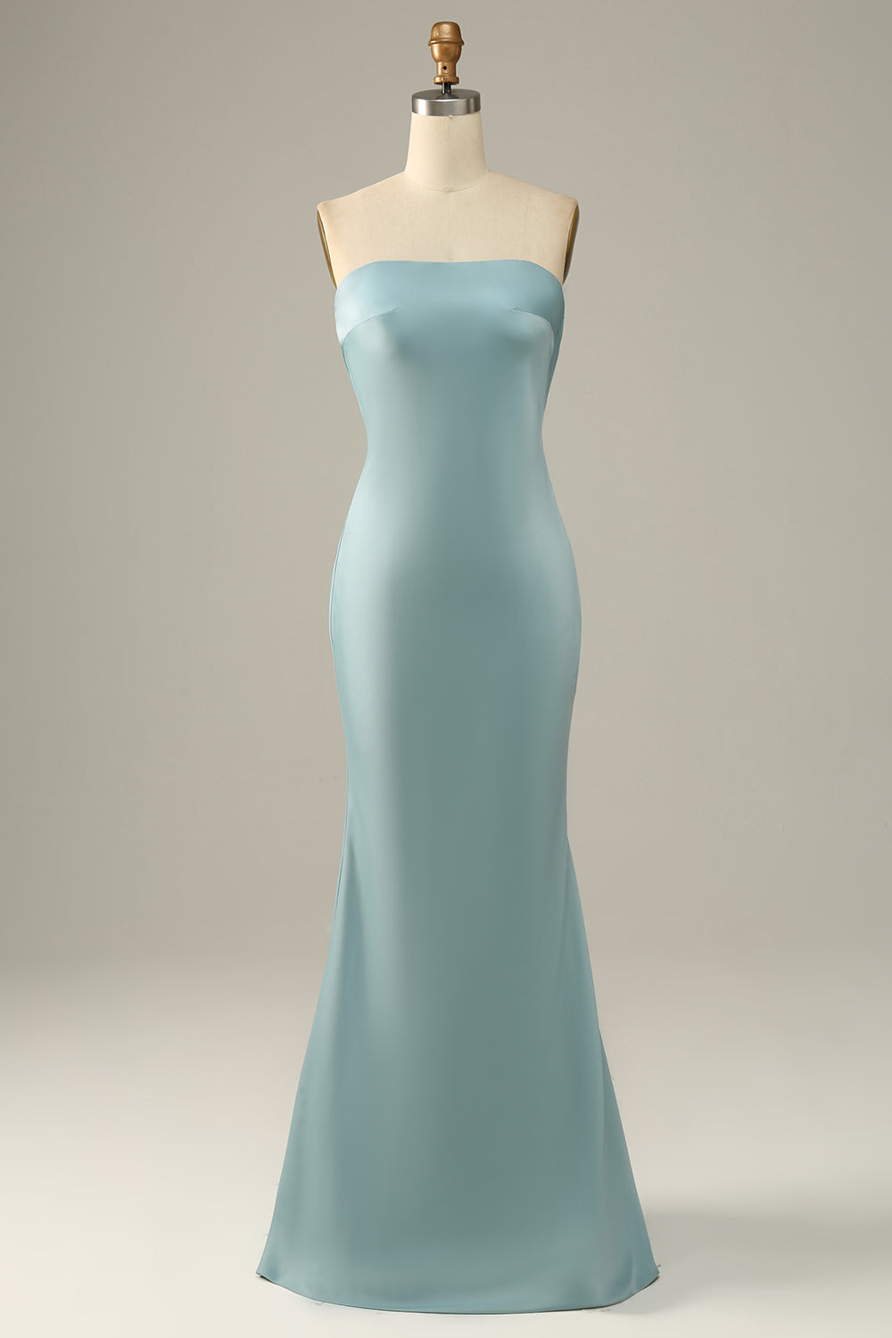 Grey Blue Satin Mermaid Bridesmaid Maxi Dress