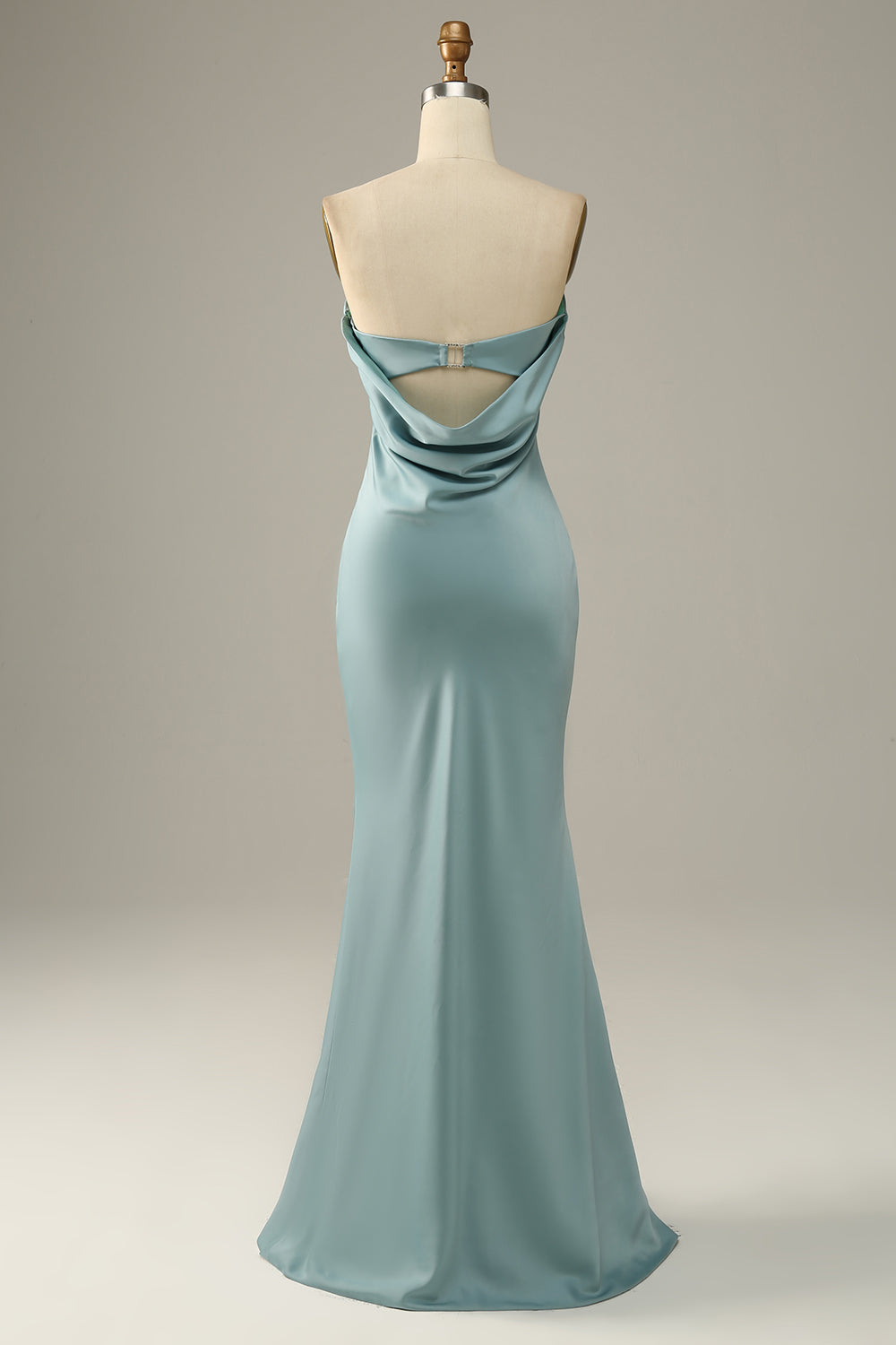 Grey Blue Satin Mermaid Bridesmaid Maxi Dress