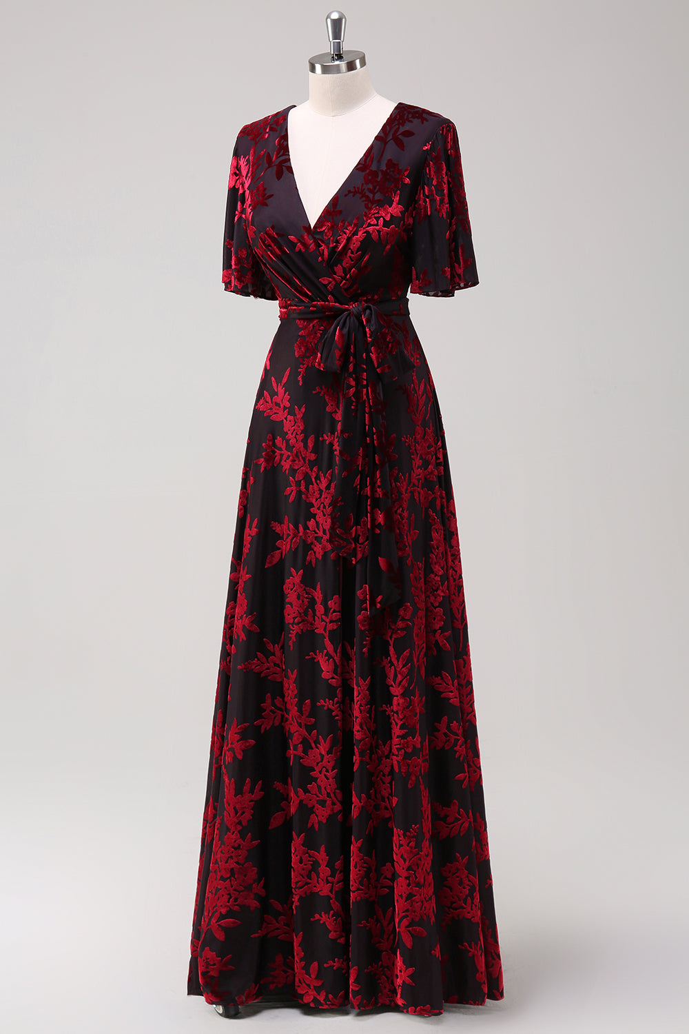 Dark Green Burnout Velvet Floral Maxi Dress