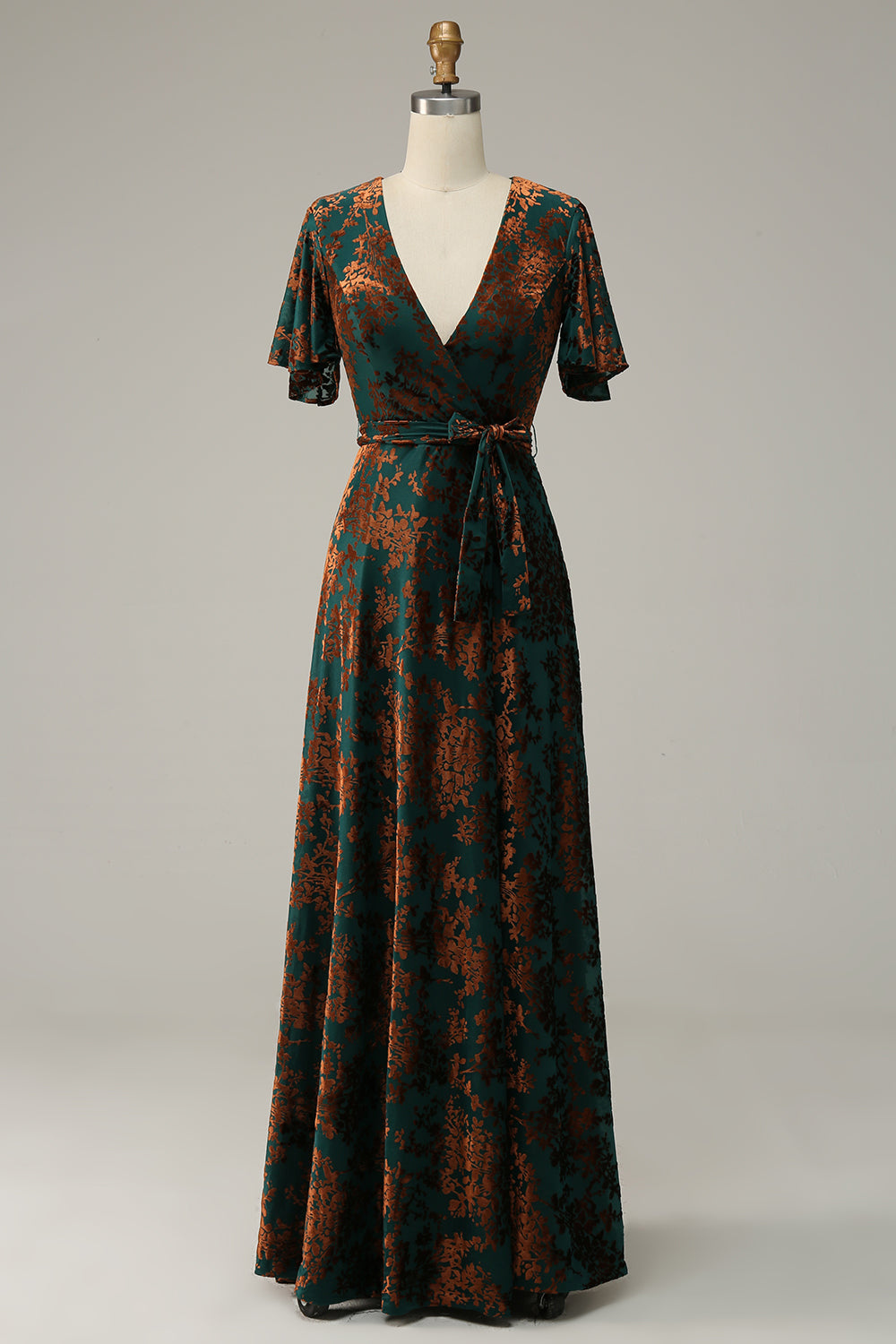 Dark Green Burnout Velvet Floral Maxi Dress