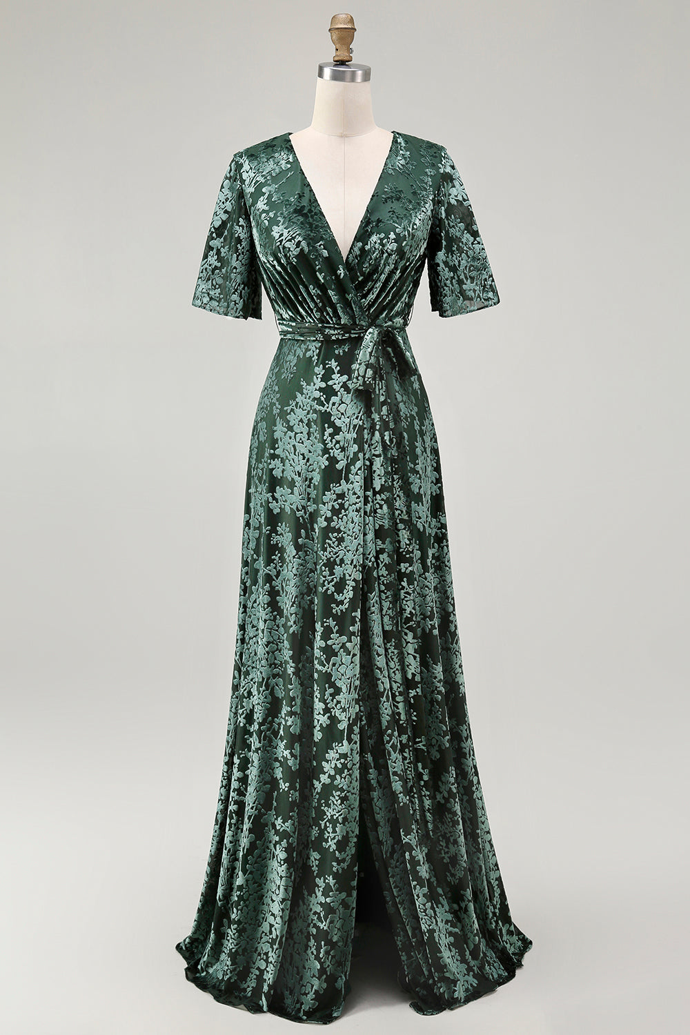 Dark Green Burnout Velvet Floral Maxi Dress