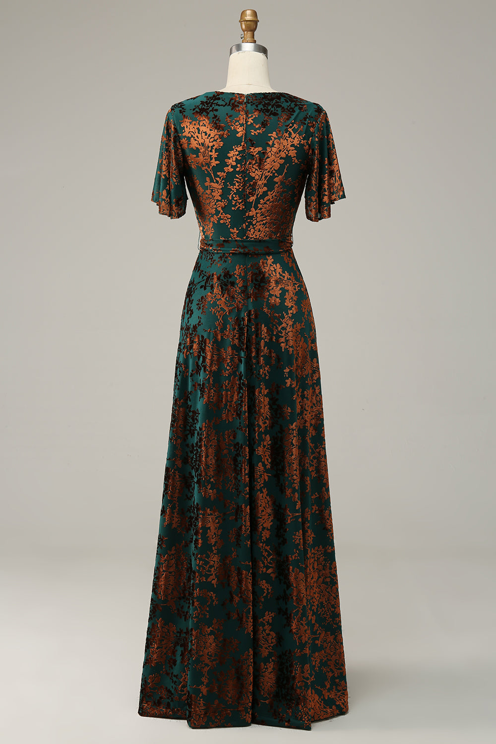Dark Green Burnout Velvet Floral Maxi Dress
