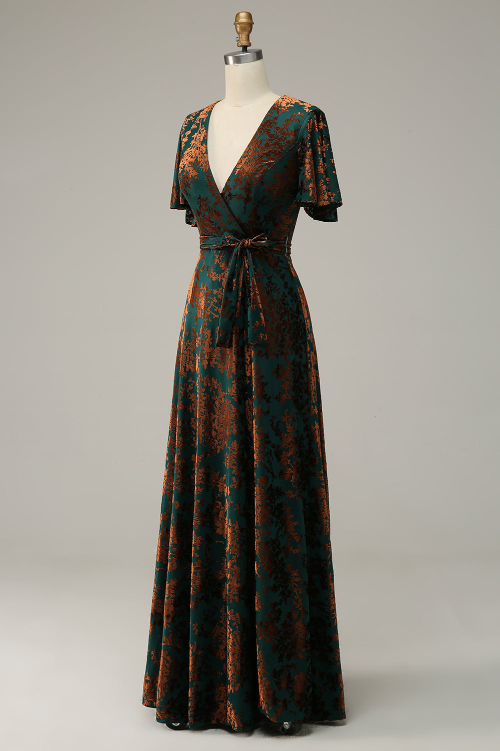 Dark Green Burnout Velvet Floral Maxi Dress
