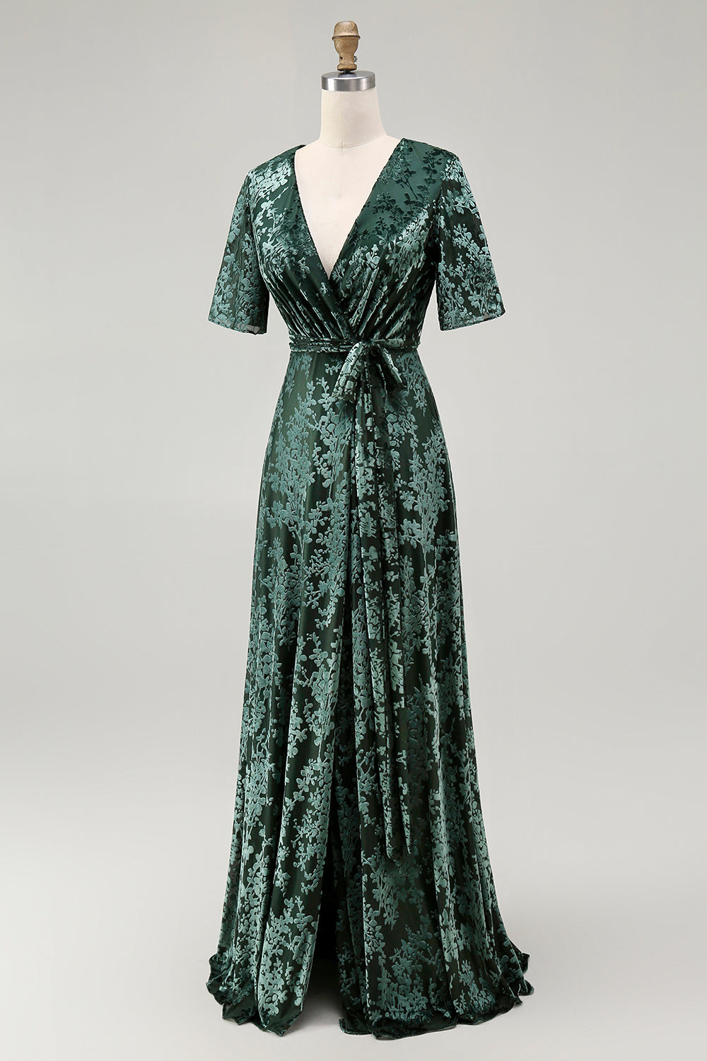 Dark Green Burnout Velvet Floral Maxi Dress