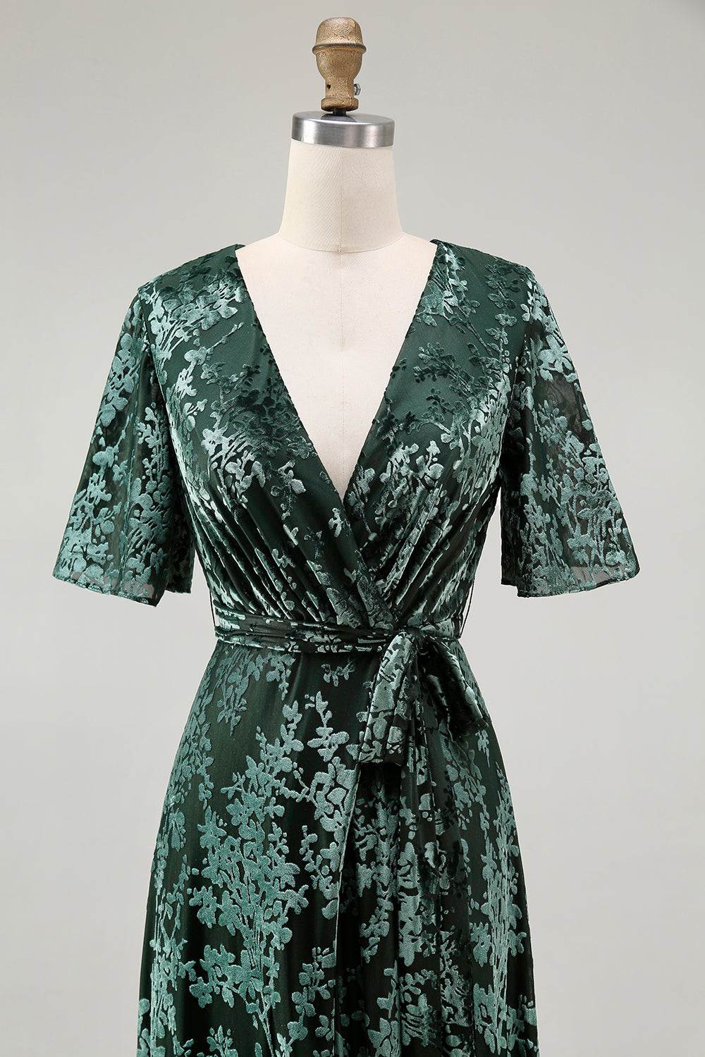 Dark Green Burnout Velvet Floral Maxi Dress