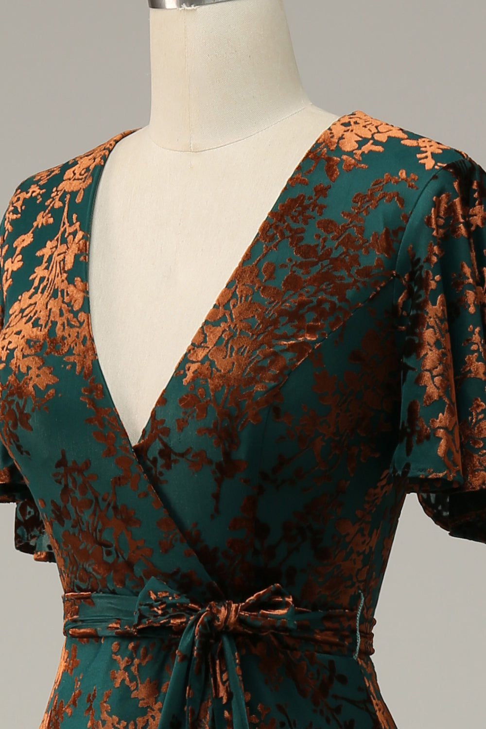 Dark Green Burnout Velvet Floral Maxi Dress