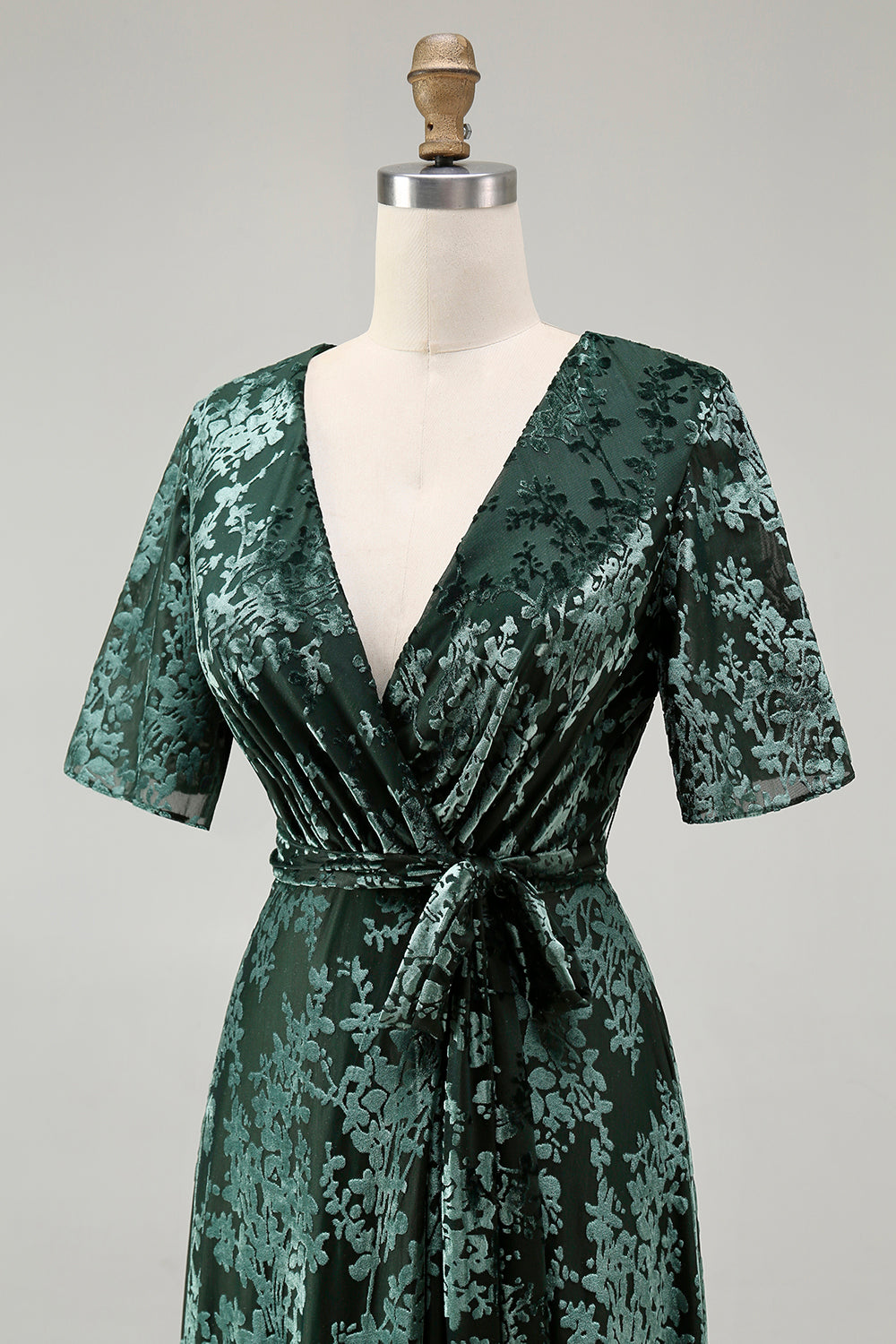Dark Green Burnout Velvet Floral Maxi Dress
