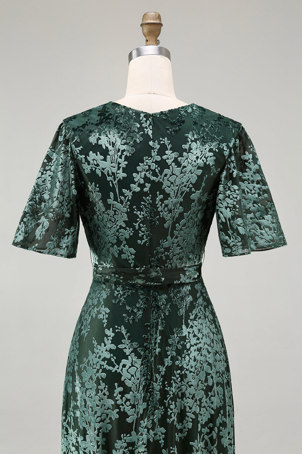 Dark Green Burnout Velvet Floral Maxi Dress