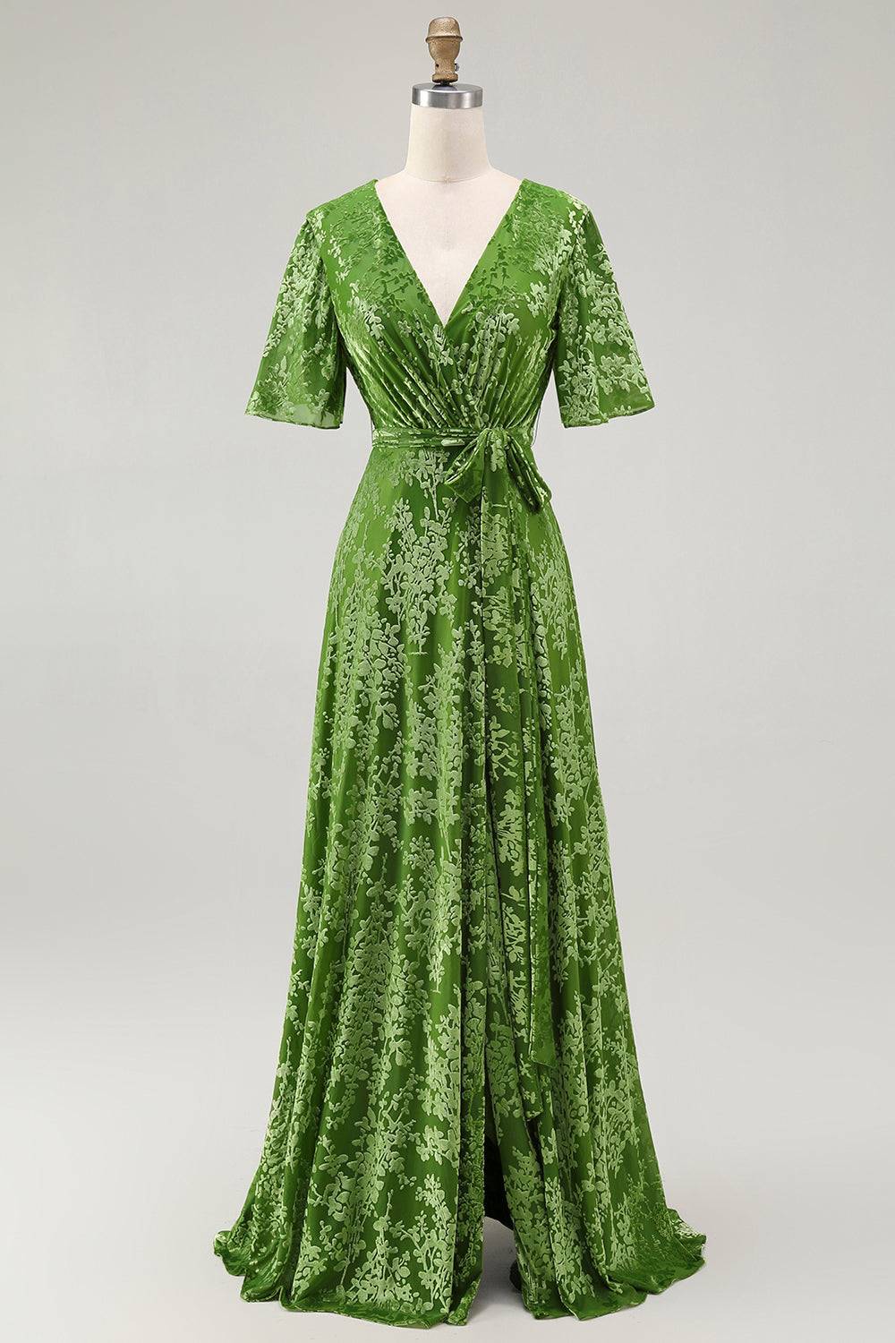 Dark Green Burnout Velvet Floral Maxi Dress