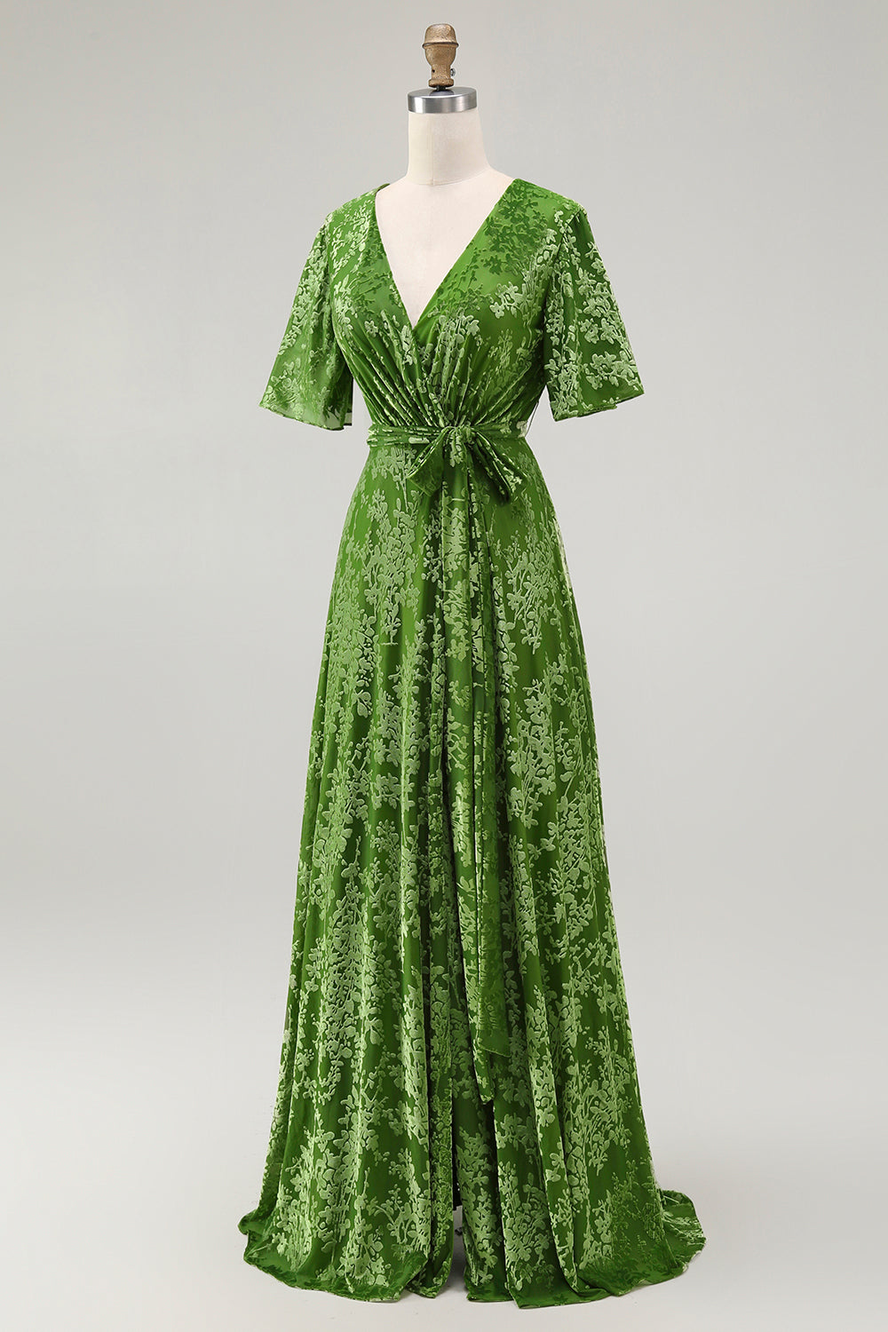 Dark Green Burnout Velvet Floral Maxi Dress