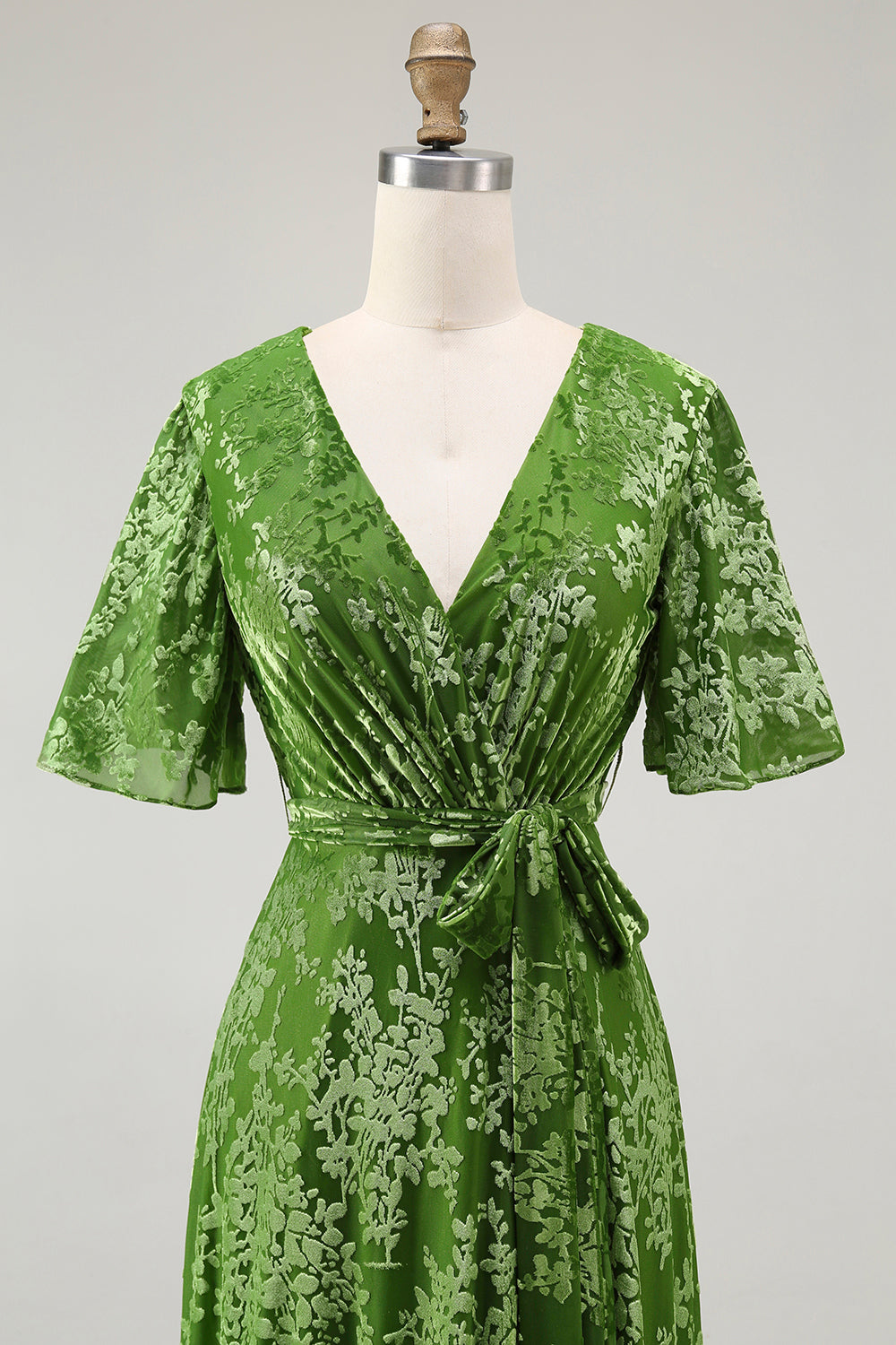 Dark Green Burnout Velvet Floral Maxi Dress