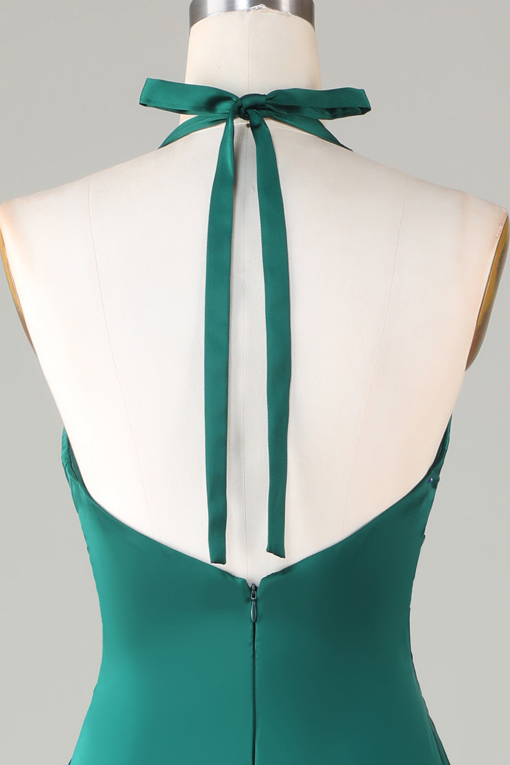 Dusty Sage Satin Halter Formal Maxi Dress