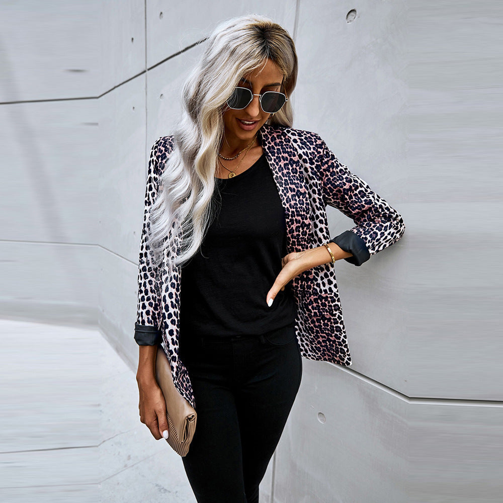 Elegant Leopard Print Relaxed Fit Blazer