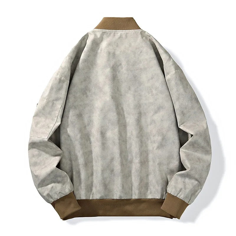 Men’s Bomber Jacket Stone-Wash Canvas, Relaxed Fit