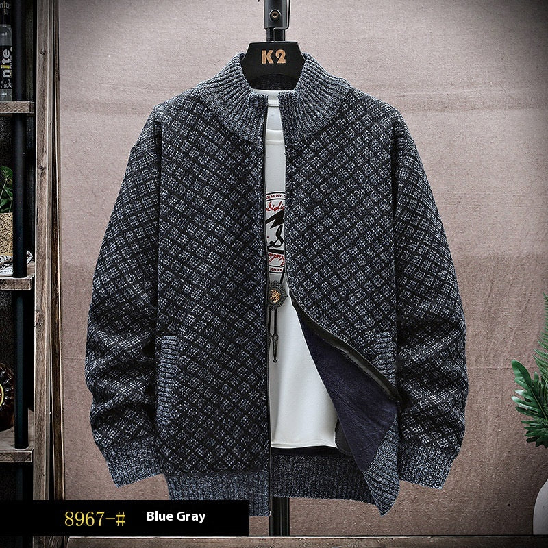 Men’s Oversized Knit Front-Zip Cardigan