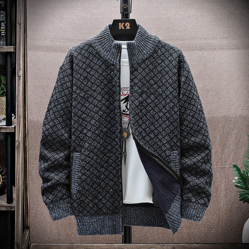 Men’s Oversized Knit Front-Zip Cardigan