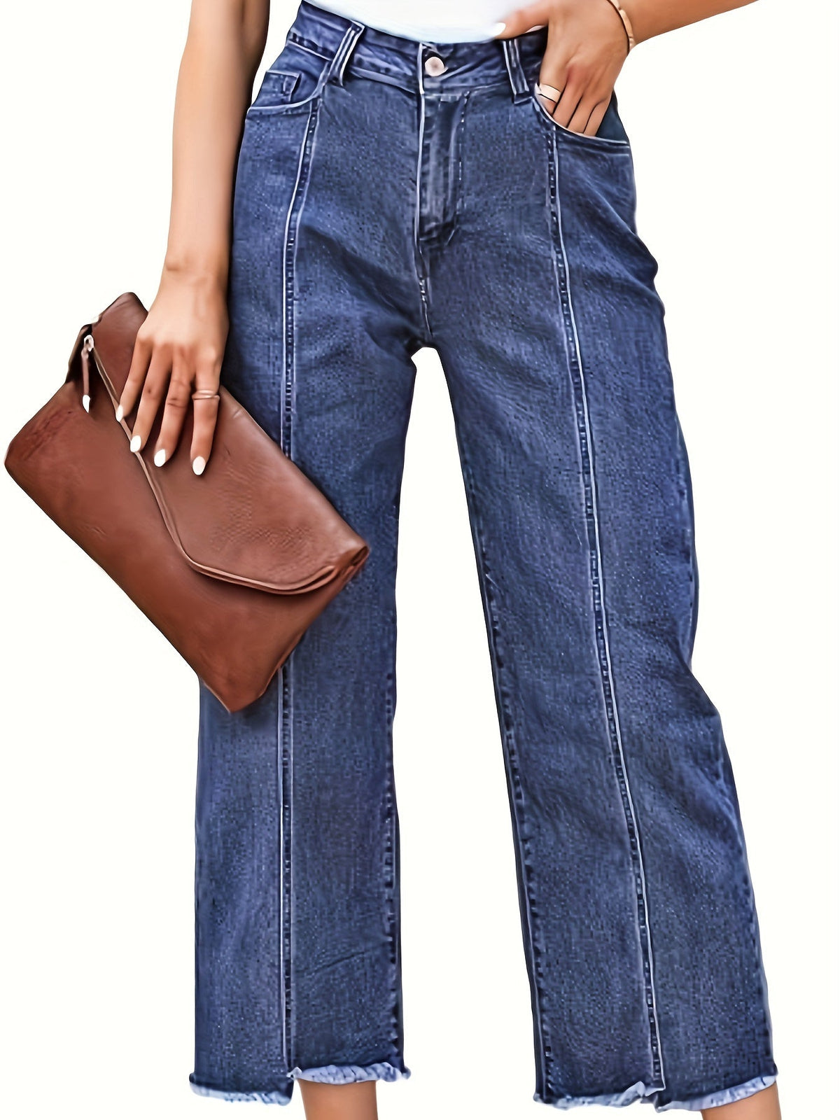 Baggy Jeans a Vita Alta Gamba Dritta Cropped