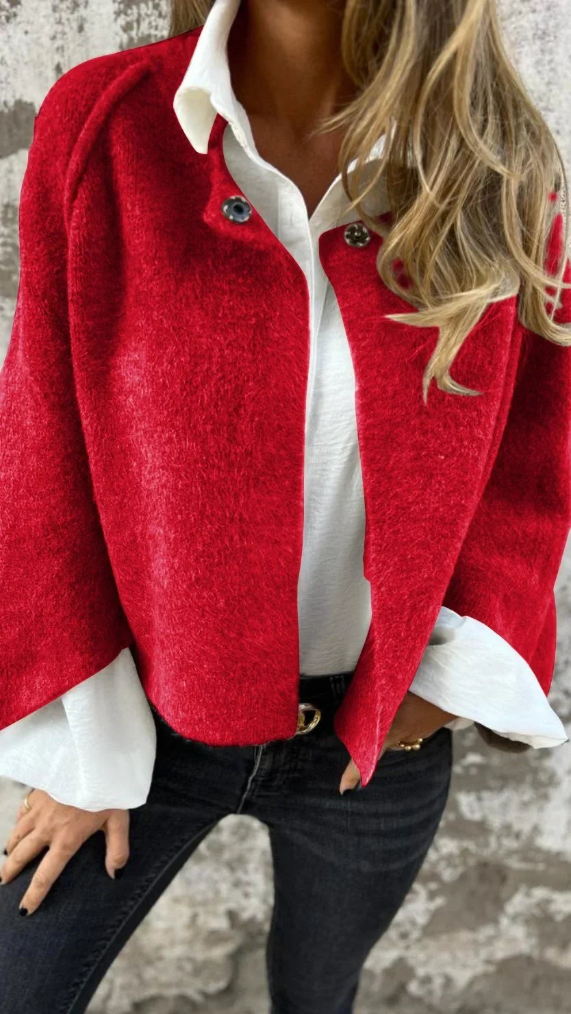 Women’s long-sleeved cardigan with drawstring and patterned print