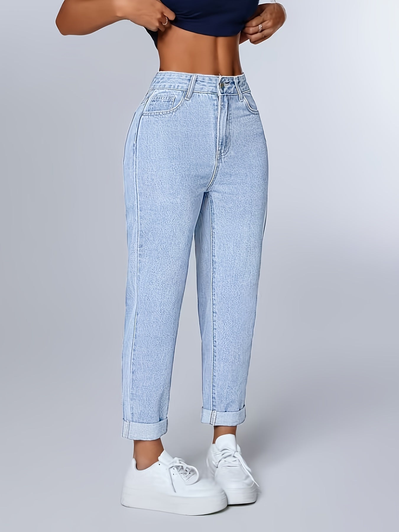 High Waist Baggy Jeans in Light Denim