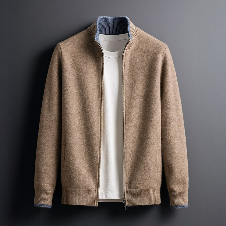 Fall Men's Merino Wool Zip-Up Jacket in Bordeaux | Warm Outerwear