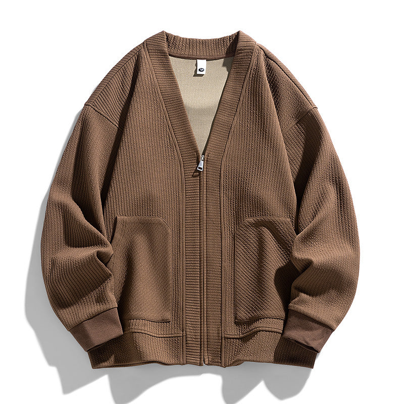 Men's Textured Knit Cardigan with Zipper