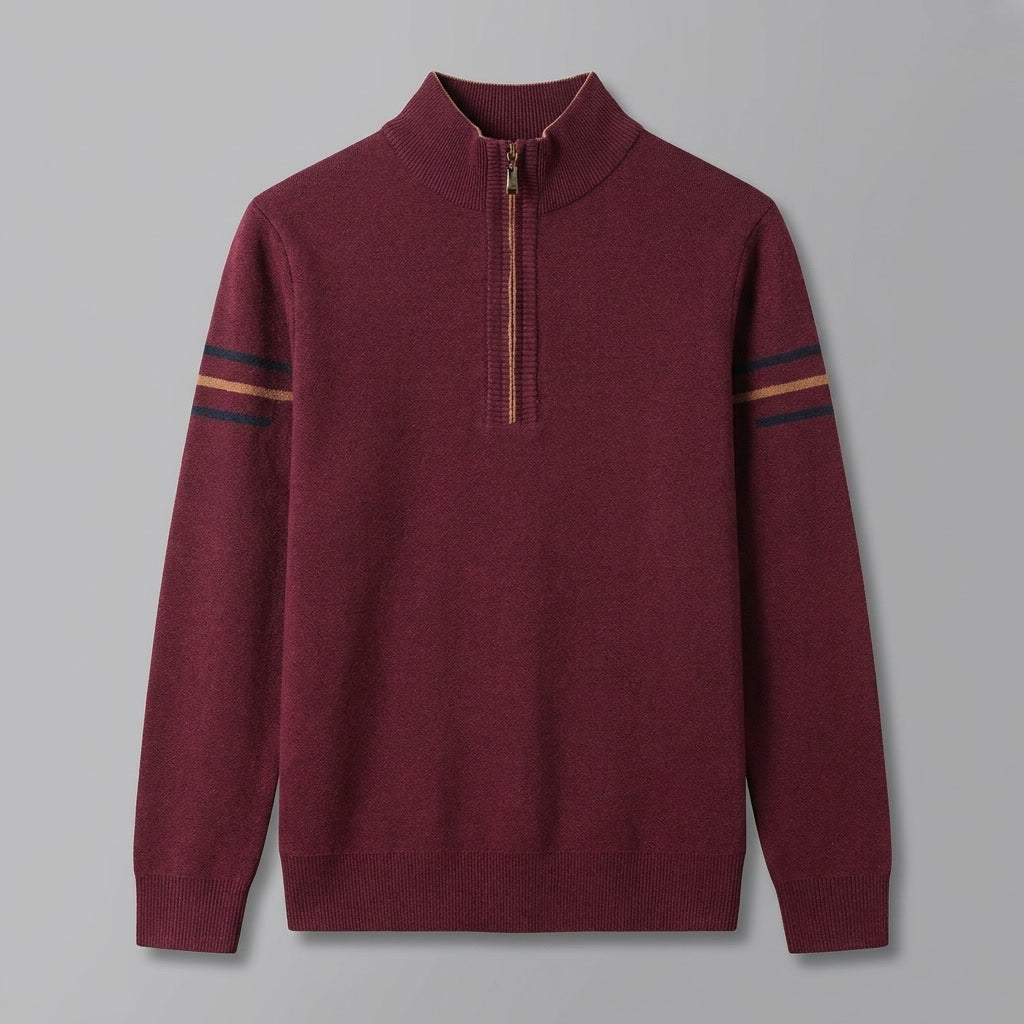 Men’s Quarter Zip Sweater with Contrast Stripes