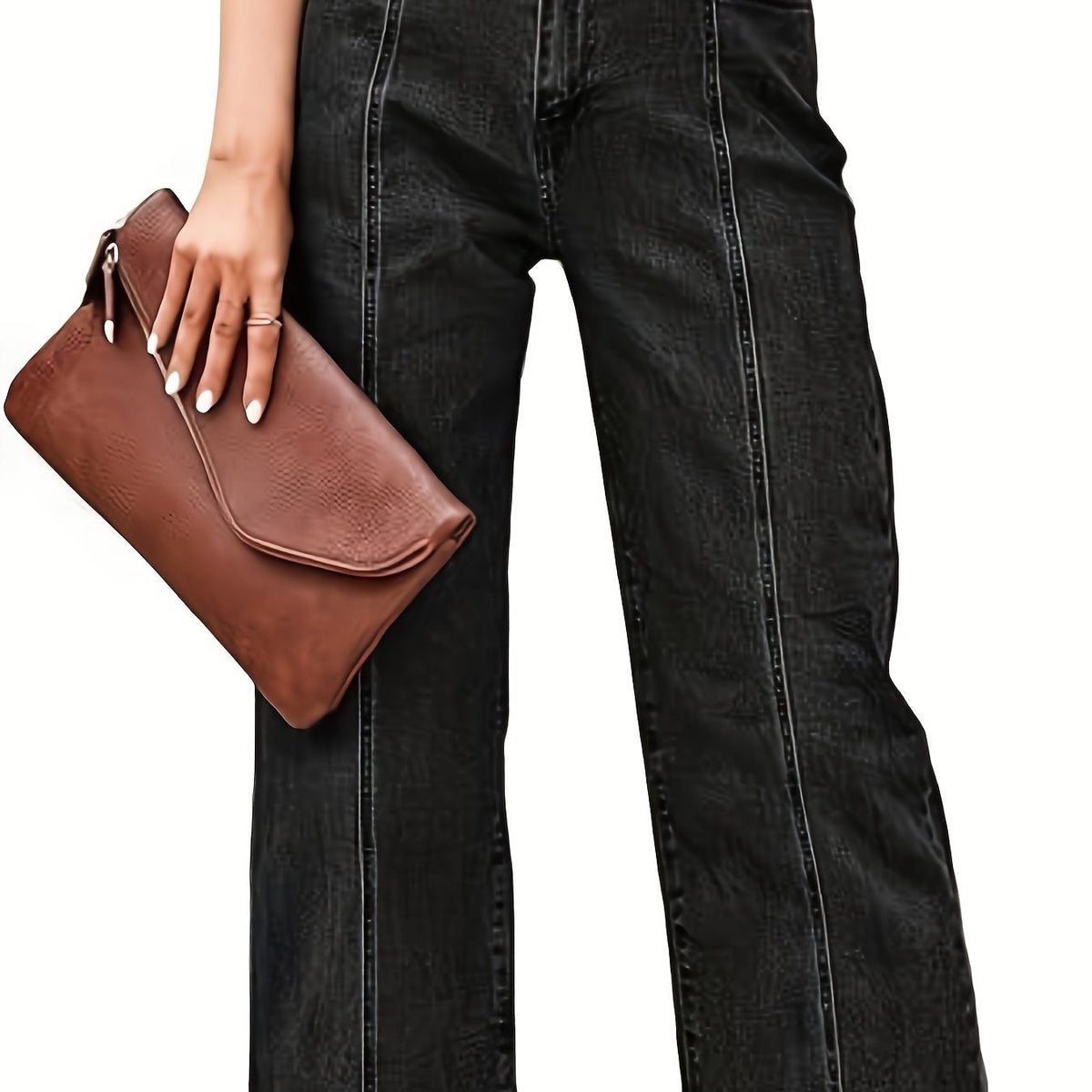 Baggy Jeans a Vita Alta Gamba Dritta Cropped