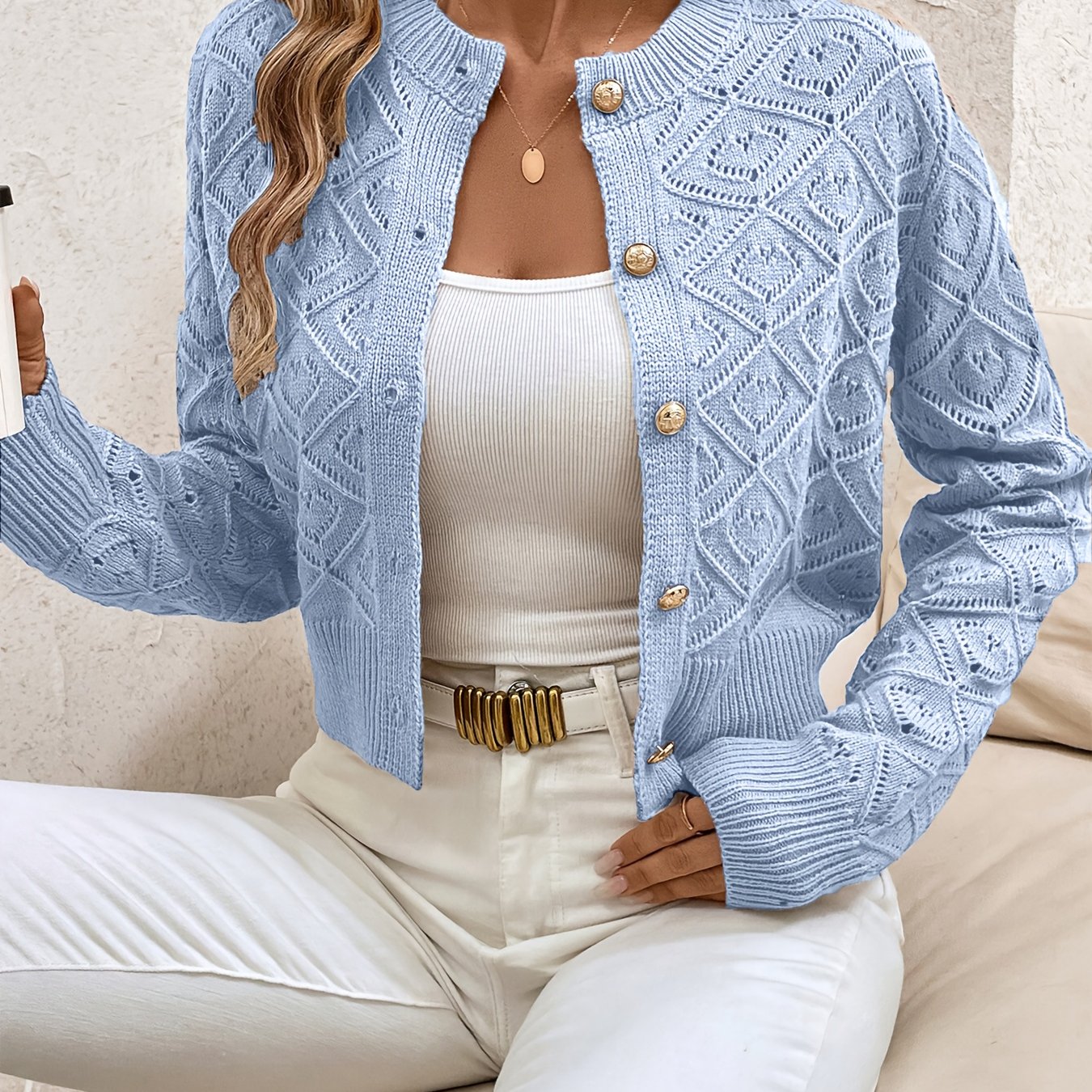 Women's Short Quilted Cardigan with Buttons
