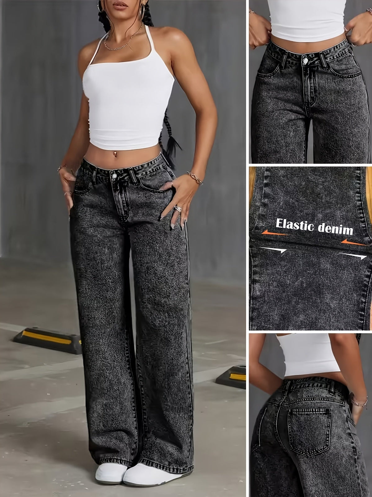 Washed High Waist Baggy Jeans
