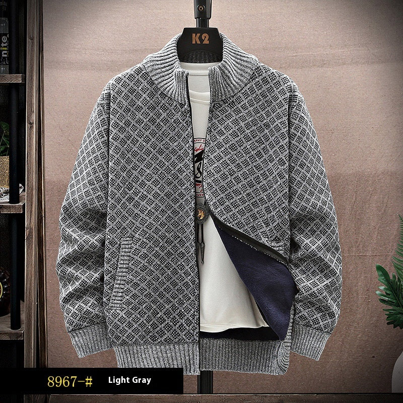 Men’s Oversized Knit Front-Zip Cardigan