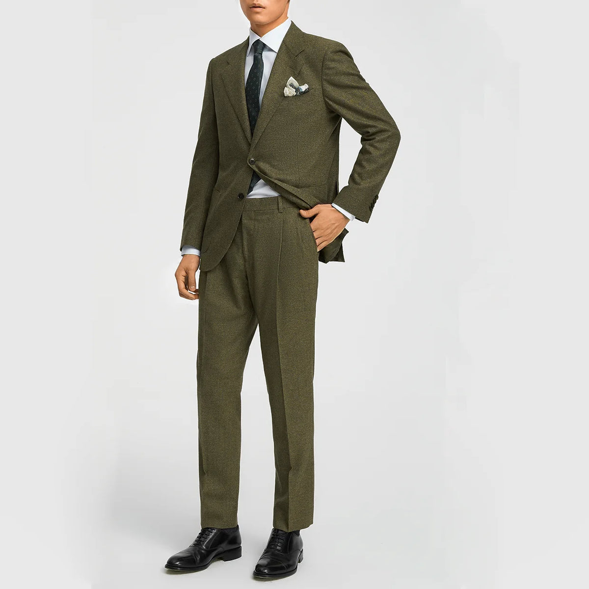 Men's Suit 3-Piece Military Green Tweed