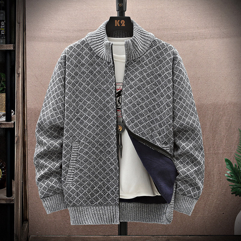 Men’s Oversized Knit Front-Zip Cardigan