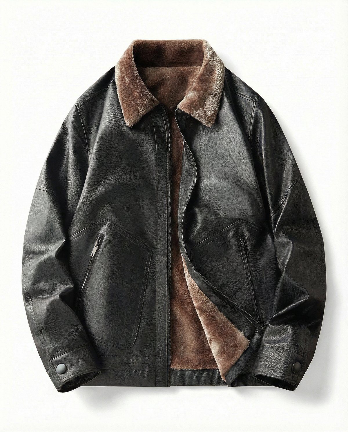 Men’s Leather Bomber Jacket with Shearling Lining