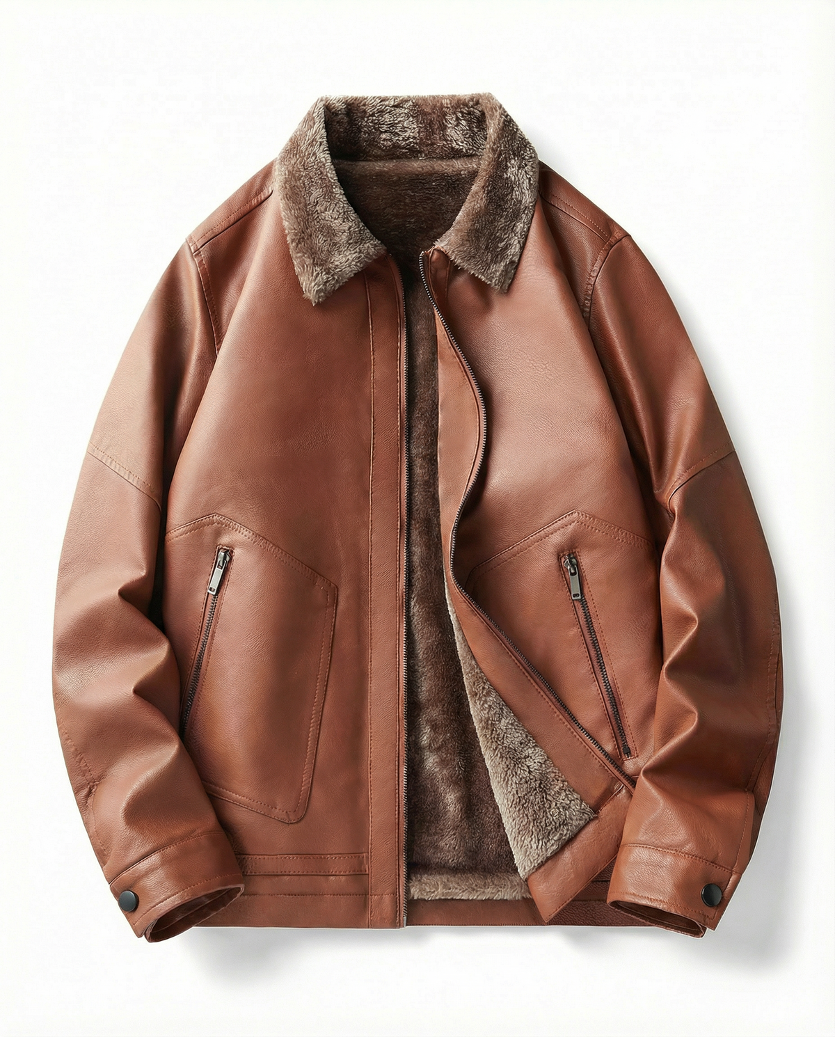 Men’s Leather Bomber Jacket with Shearling Lining