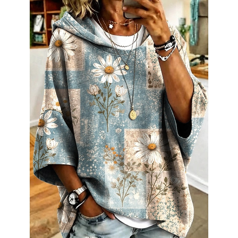 Women’s Floral Print Hooded Sweatshirt