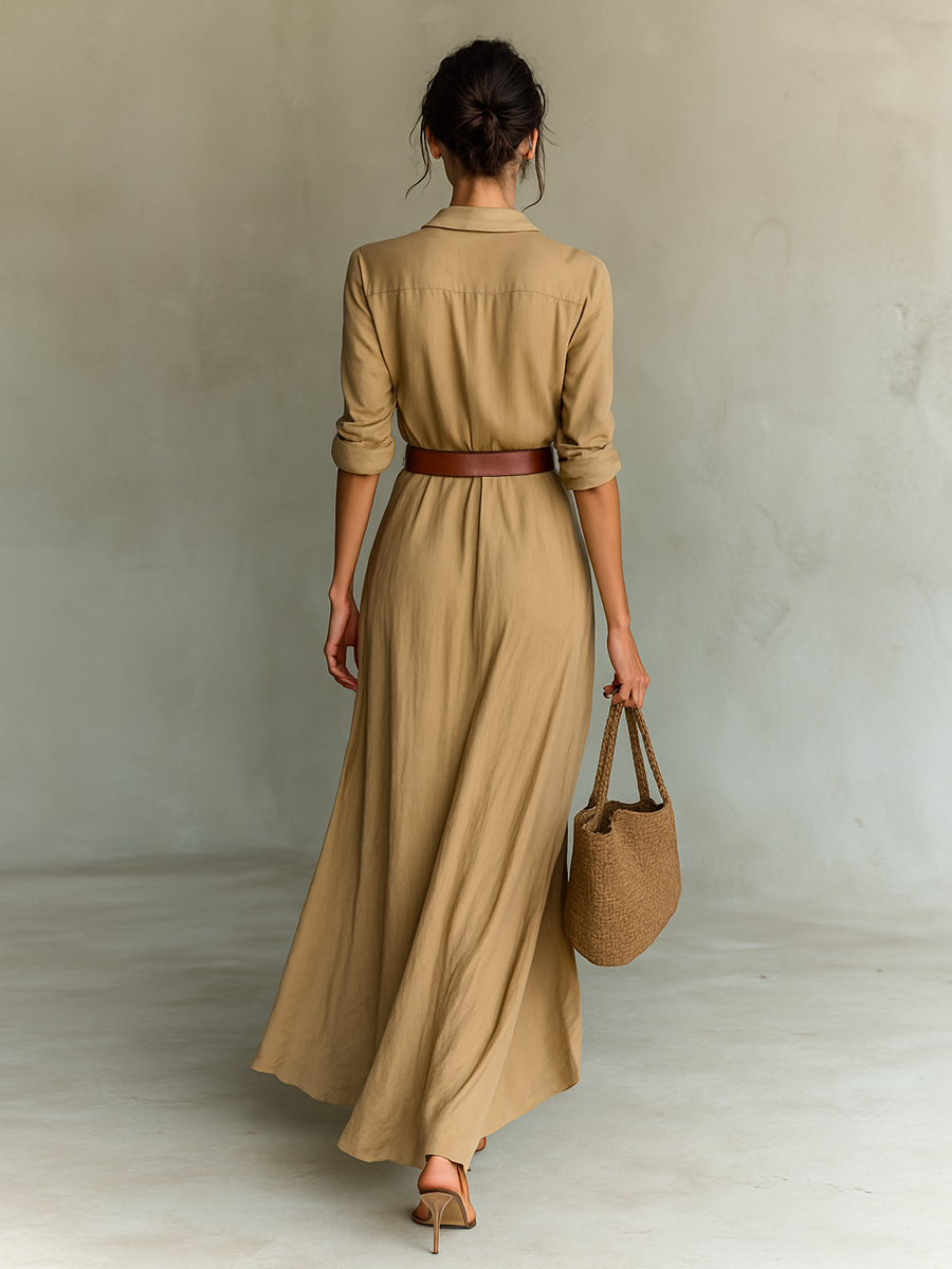 Elegant Shirt Dress Women Long Sleeve