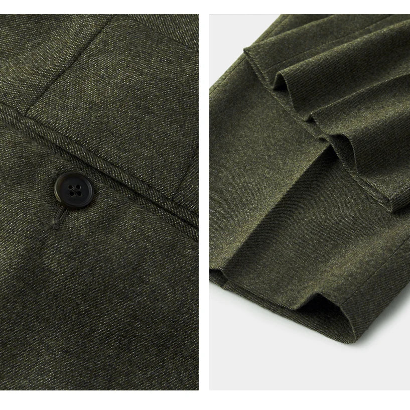 Men's Suit 3-Piece Military Green Tweed