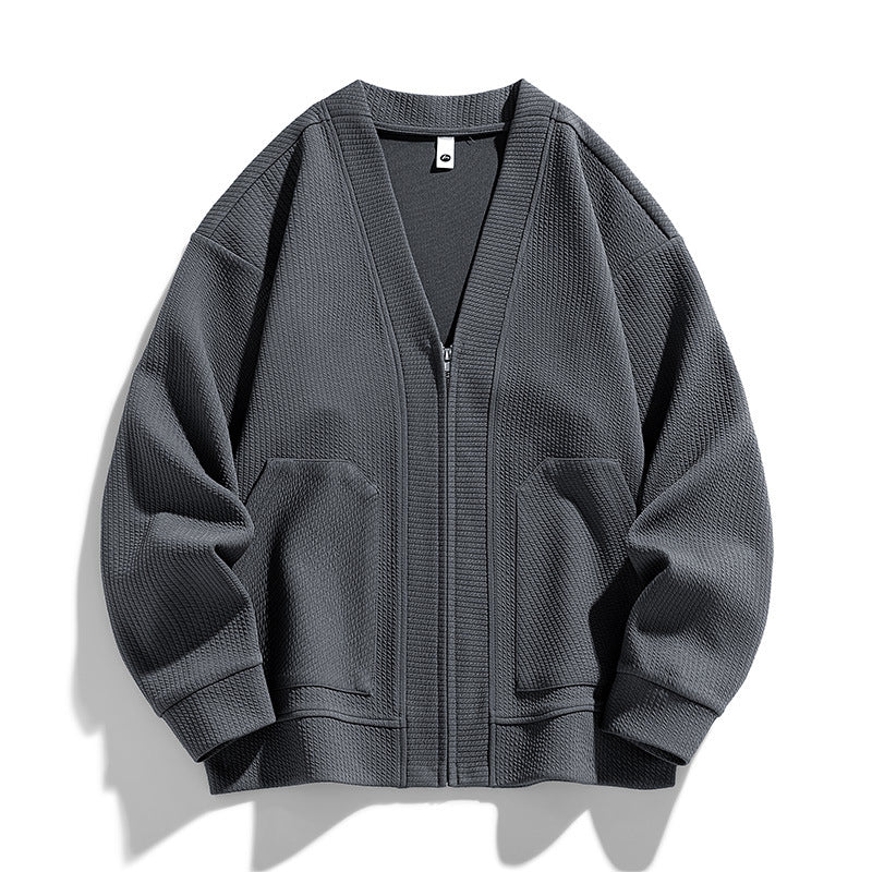 Men's Textured Knit Cardigan with Zipper