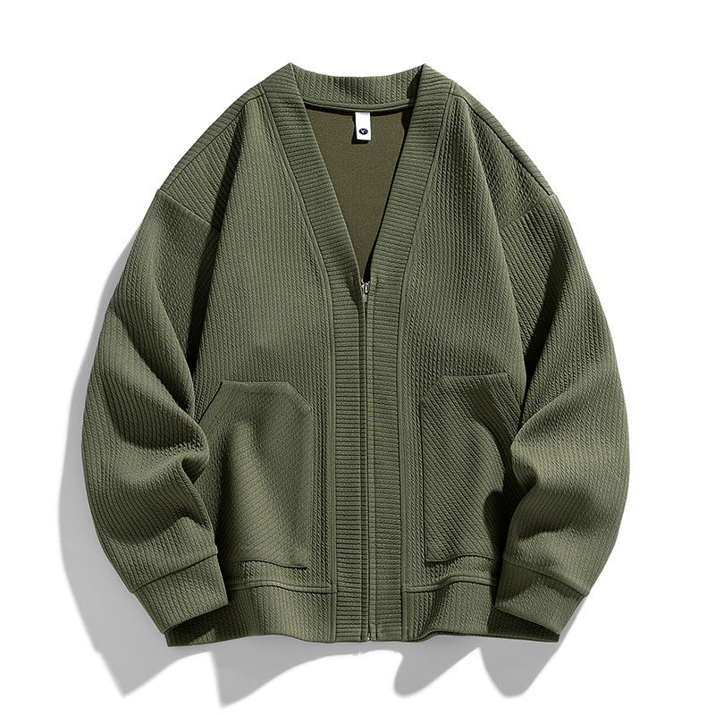 Men's Textured Knit Cardigan with Zipper