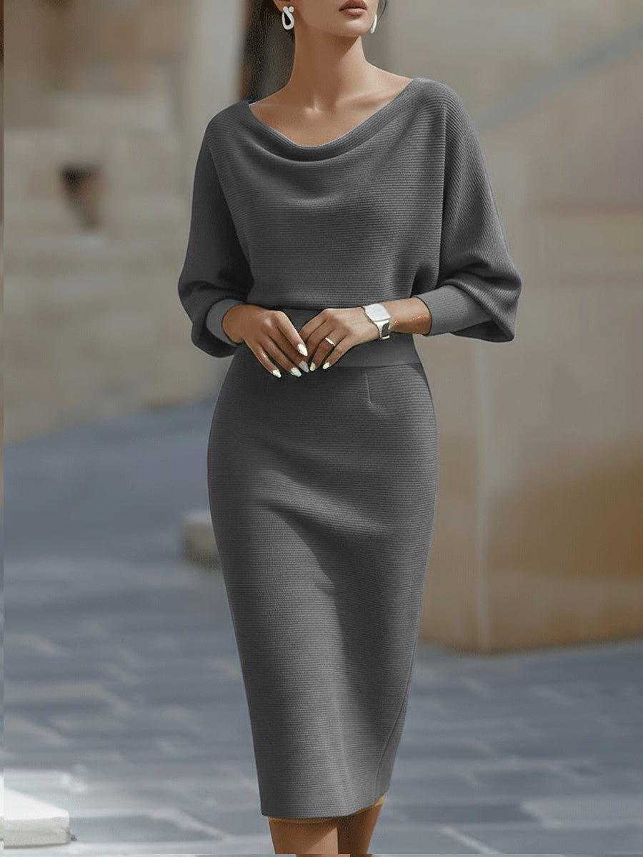 Elegant White Batwing Sleeve Midi Dress