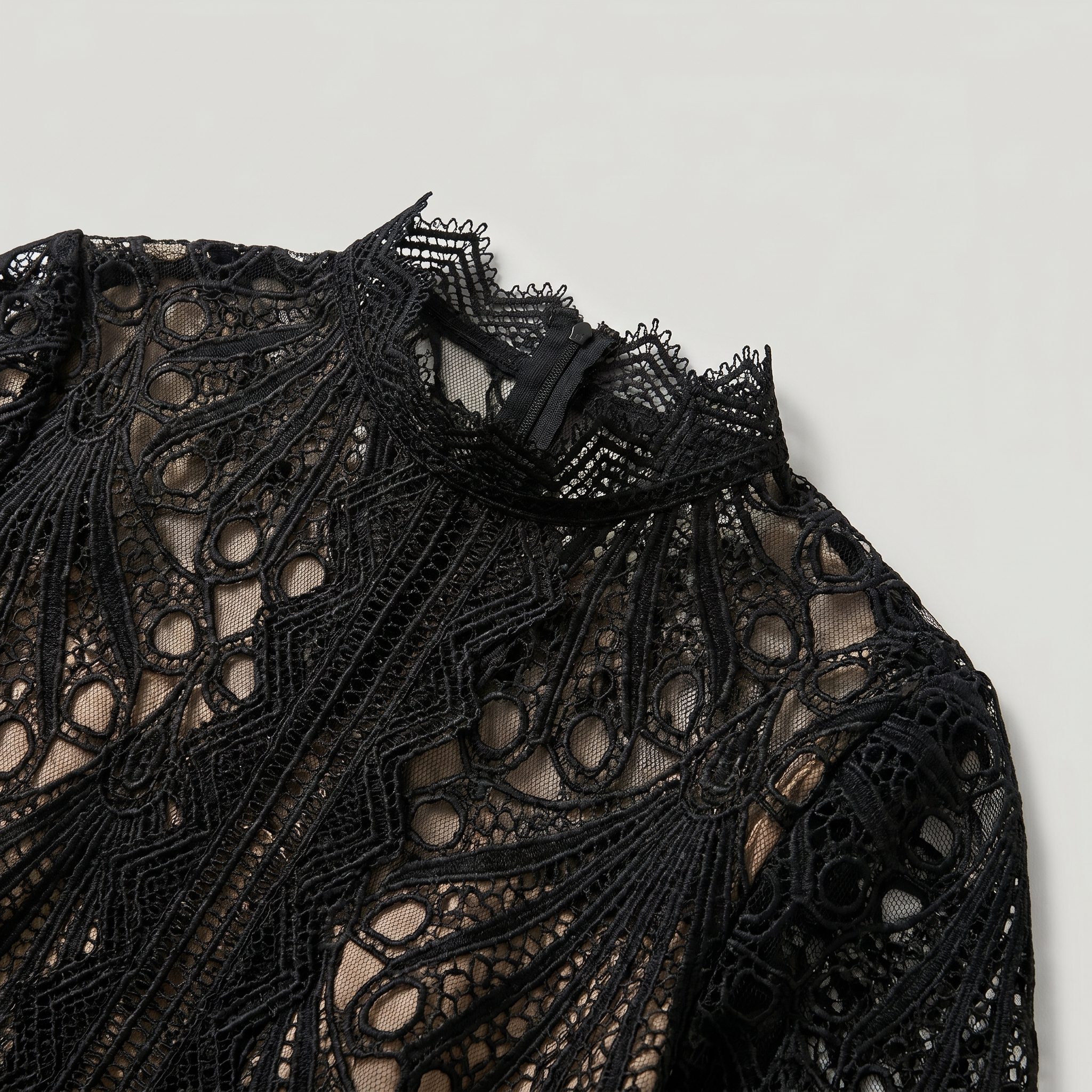 Elegant Midi Lace Dress – High Neck Silhouette